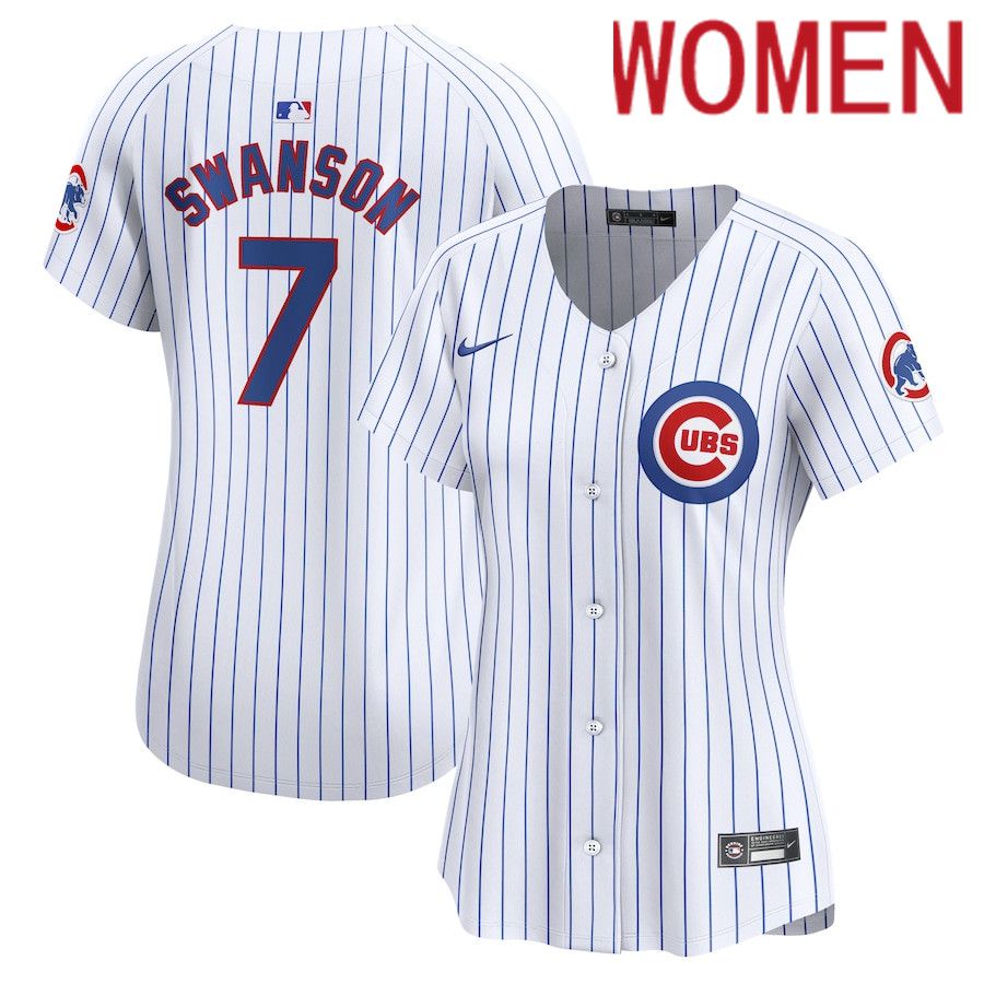 Women Chicago Cubs #7 Dansby Swanson Nike White Home Limited Player MLB Jersey->->Women Jersey